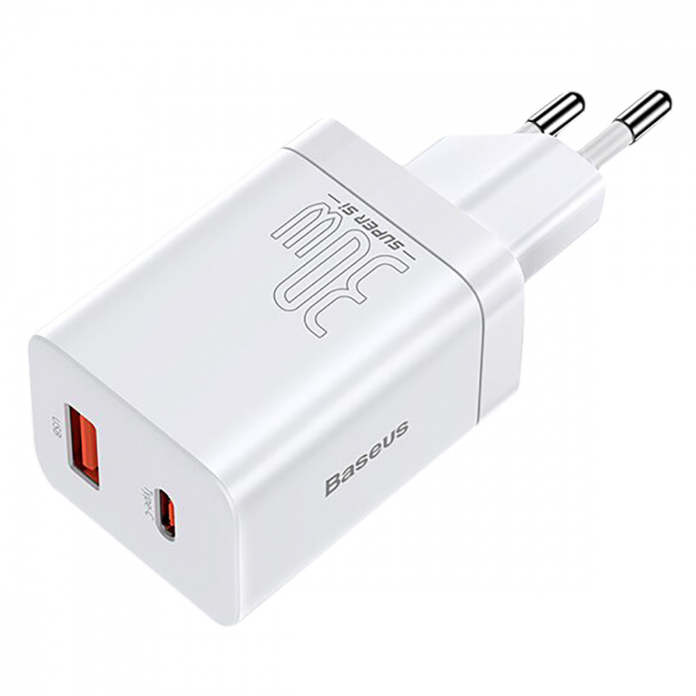 Мережевий зарядний пристрій Baseus Super Si Pro Quick Charger Type-C+USB 30W білий Львів - фото 1