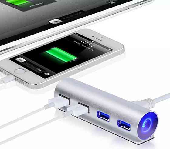 USB-Hub Maiwo KH002 USB 3.0 TYPE-C to 4 USB3.0, blue backlight, cable 0.15m, Silver Київ