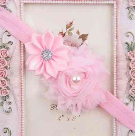 Повязка на голову детская светло-розового цвета - размер декора 9см, размер универсальный (на резинке) Киев