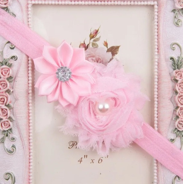 Повязка на голову детская светло-розового цвета - размер декора 9см, размер универсальный (на резинке) Киев - изображение 1