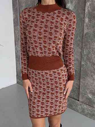 Жіночий базовий теплий костюм-двійка: кофта та спідниця кашемір Цегляний Одеса