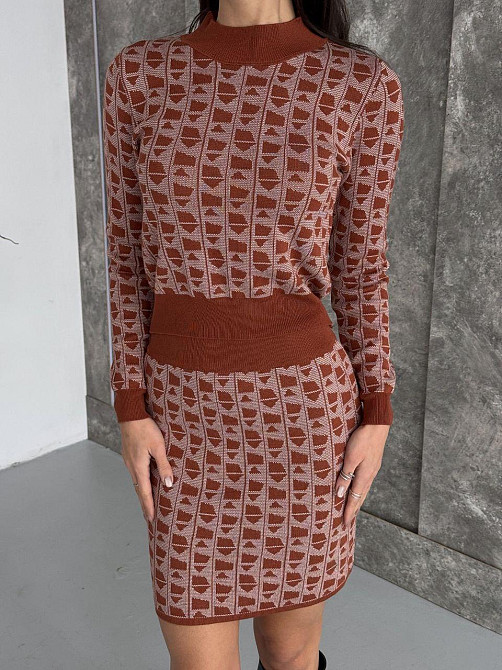 Женский базовый теплый костюм двойка: кофта и юбка кашемир Кирпичный Одесса - изображение 1