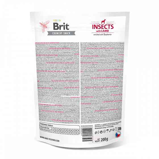 Лакомства для собак Brit Care Dog Crunchy Cracker Insects для пищеварения, насекомые, ягненок и малина, 200 г Винница