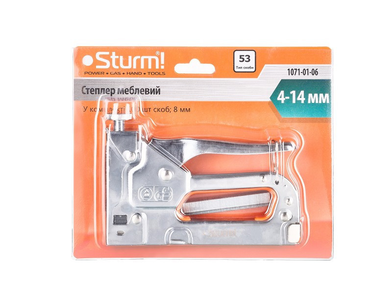 Степлер меб.регулируемый,с 8мм скобами(53) 100шт,тип скобы 53, 4-14 мм, Sturm 1071-01-06 (читать описание) Ровно - изображение 2