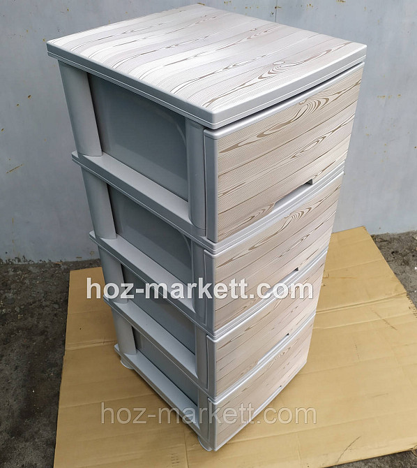 Комод пластиковий тумбочка на 4 ящики з малюнком під дерево світлий Харків - фото 6