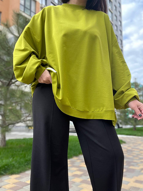 Костюм жіночий MY CITY 3044-8286 світшот широкий оверсайз та брюки палаццо зі стрілкою, зелений, L Київ - фото 6