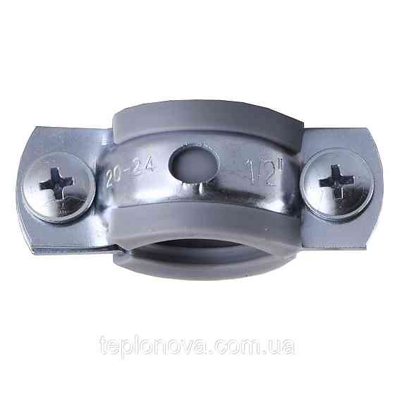 Хомут у зборі CR 1/2" (20-23 мм) з гвинтом-шурупом 8*80 і дюбелем у уп., сірий Чернівці