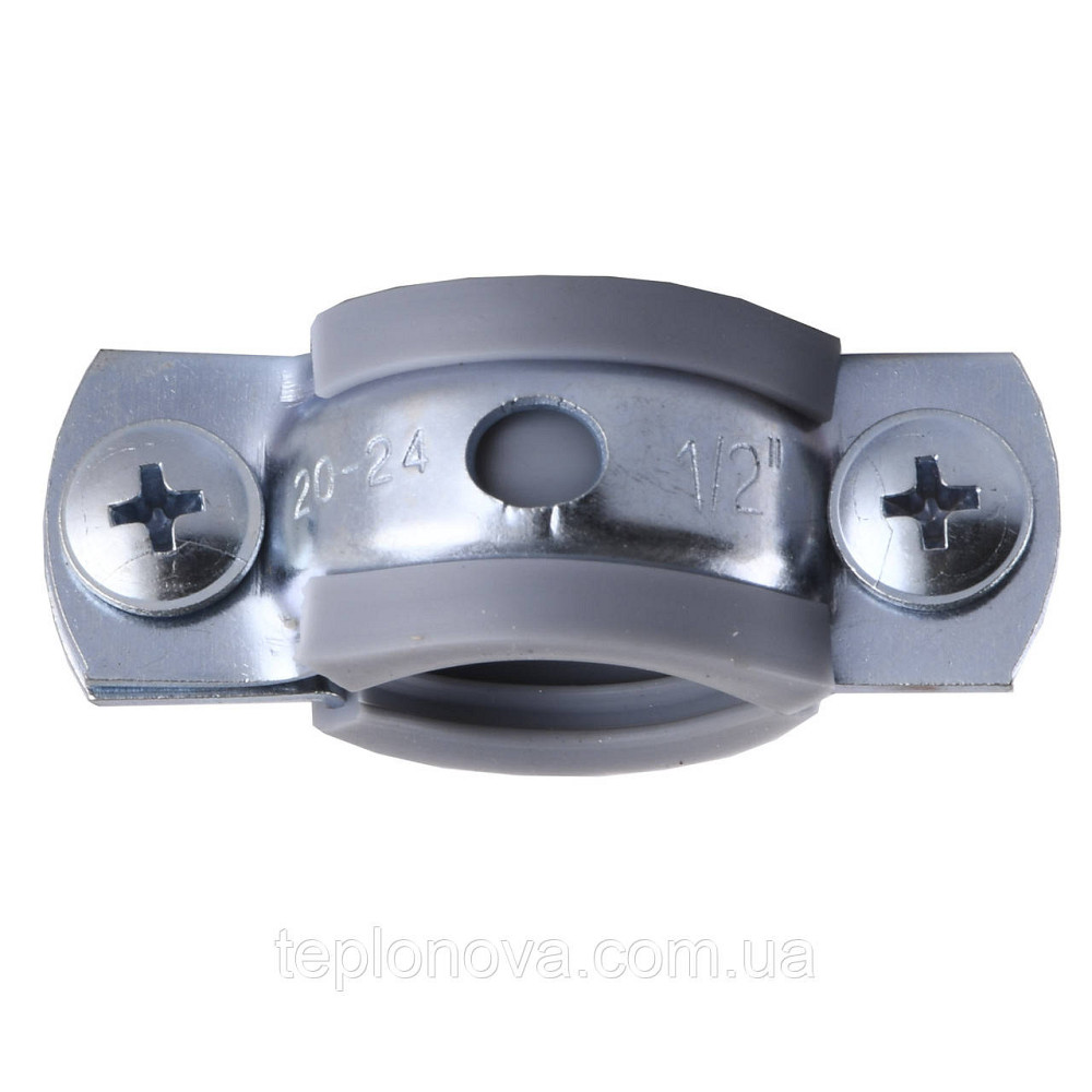 Хомут у зборі CR 1/2" (20-23 мм) з гвинтом-шурупом 8*80 і дюбелем у уп., сірий Чернівці - фото 2