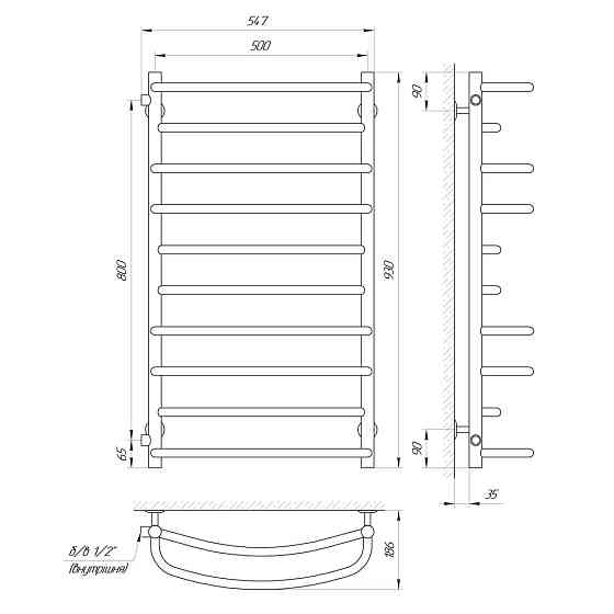 Водяной полотенцесушитель LARIS ЕВРОМИКС П10 500 Х 900 Киев