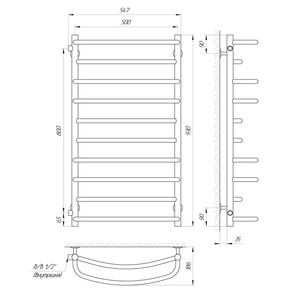Водяной полотенцесушитель LARIS ЕВРОМИКС П10 500 Х 900 Киев - изображение 5