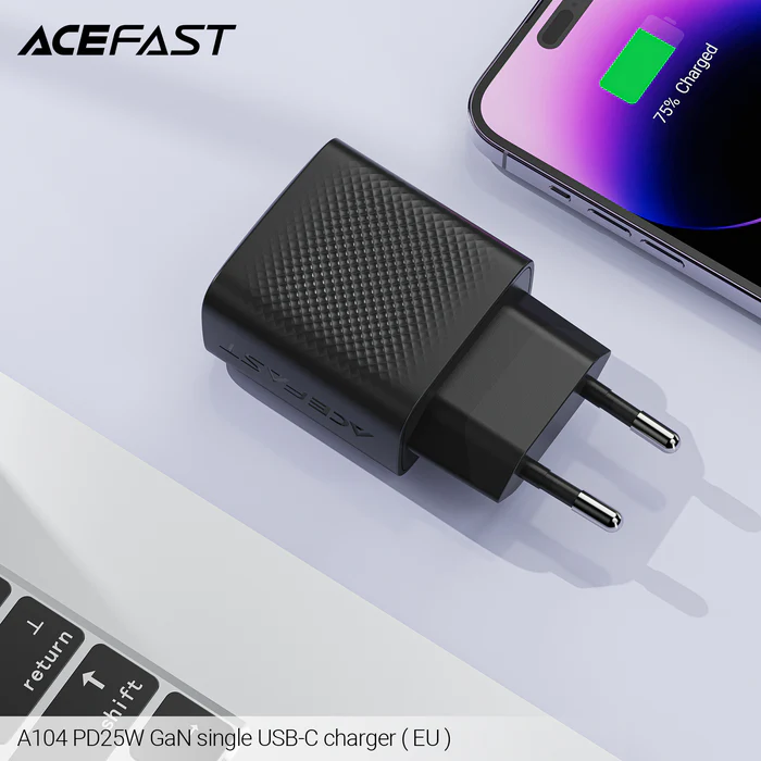 Мережевий зарядний пристрій ACEFAST A104 PD25W GaN single USB-C charger Black 6974316283355 Одеса - фото 7