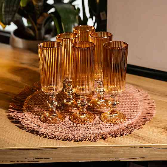 Набір келихів для шампанського 6 штук 160 мл на ніжці Бурштиновий Yiwu HP-19-211 Київ