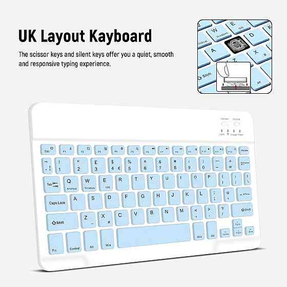 Чохол з Bluetooth-клавіатурою для Lenovo Tab M10 Plus 3-го покоління 10.6”, блакитний з тримачем для стилуса, QWERTY розкладка Київ