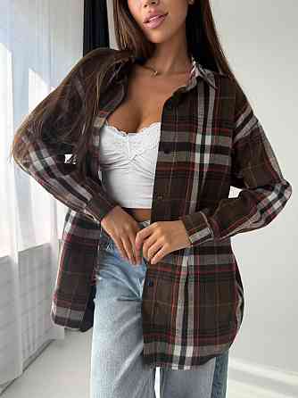 Жіноча повсякденна сорочка оверсайз у клітинку фланель Шоколад Одеса