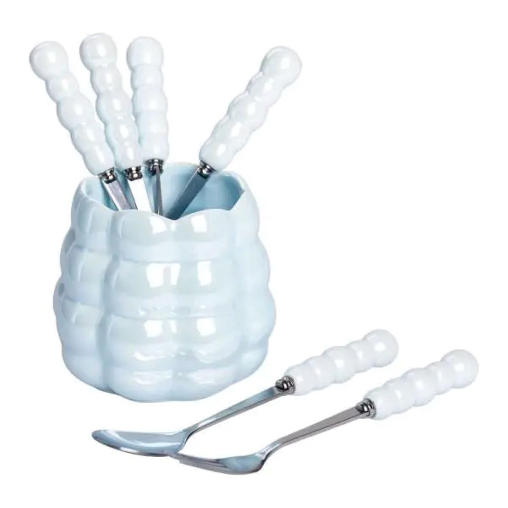 Набір десертних виделок і ложок на 3 персони з підставкою з порцелянау 7 предметів Блакитний HP-20-57 Коломия - фото 4