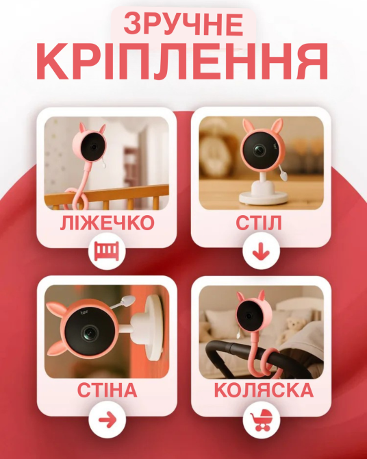 Видеоняня Baby Monitor с гибким креплением и подключением к смартфону датчик звука, движения, ночное видение Киев - изображение 4