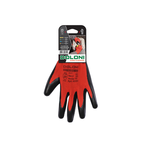 Рукавички 4586 D-OIL трикотаж нітрилове покриття неповний облив р.10(XL) червоний/чорний ДКГ Житомир