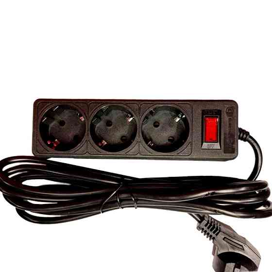 Сетевой фильтр с заземлением 3 гнезда, 3 м, черный Днепр