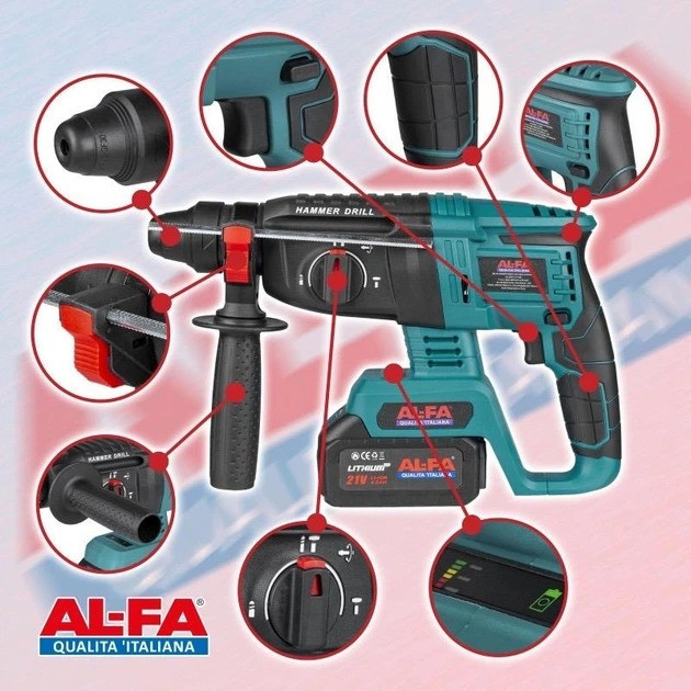 Аккумуляторный перфоратор AL-FA ALCRH1-21VBL 21 В, 2,5 Дж, SDS-plus, 2 АКБ 4 А·ч Киев - изображение 2