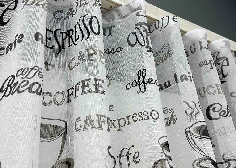 Кухонная тюль-арка VR-Textil № 1791т-1210т лен белый с черным 300х155 см (53-0069) Киев - изображение 6