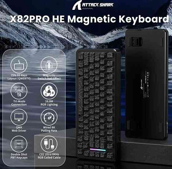 Ігрова Механічна Клавіатура Attack Shark X82 Pro HE магнітні світчі. Київ