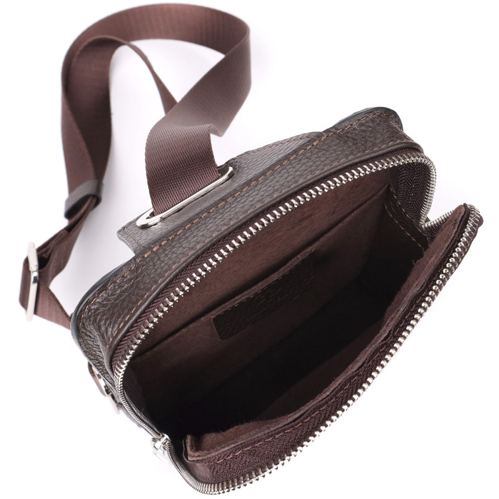 Прямоугольная сумка бананка из зернистой натуральной кожи GRANDE PELLE 22878 Коричневая Киев - изображение 5