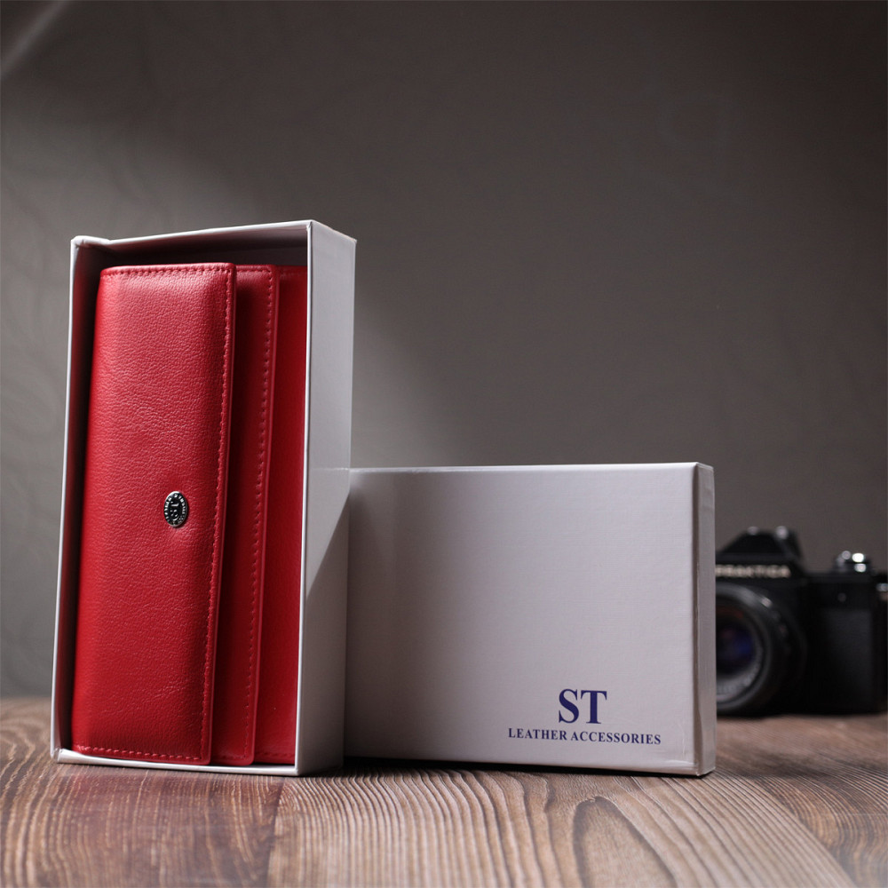 Вместительный женский кошелек с двумя клапанами из натуральной кожи ST Leather 22695 Красный Киев - изображение 10