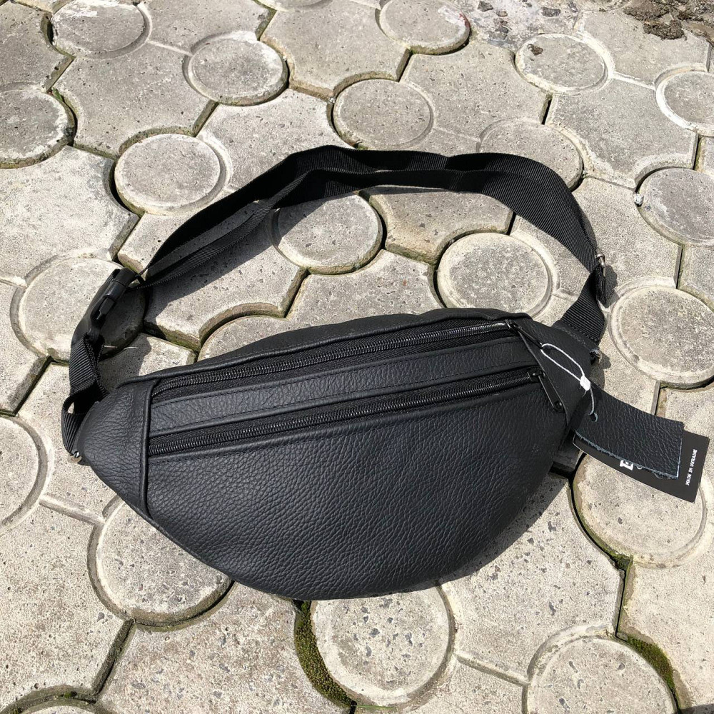 Чорна зручна бананка чоловіча, Чоловіча бананка з ремінцем на плече Барсетка-бананка шкіряна ON-38 Івано-Франківськ - фото 7