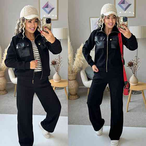 Жіночий стильний костюм-двійка: кофта та штани вельвет на щільному флісі Чорній, 42/44 Одеса