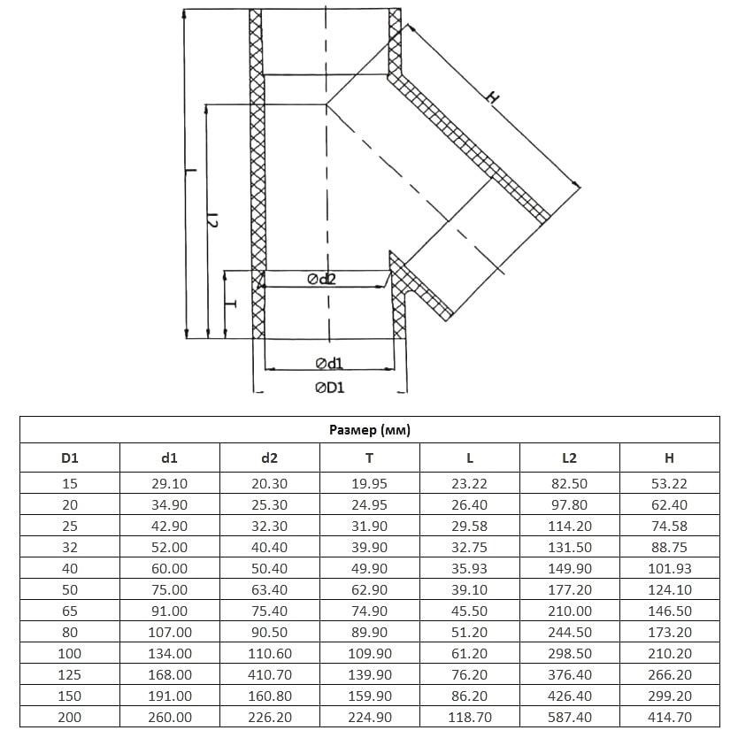 Трійник ПВХ Aquaviva 45° клейовий, d40 мм Київ - фото 2