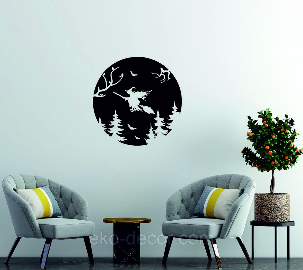 Декоративное настенное Панно «Ведьма на луне», Декор на стену 70*70 см, Черный Киев - изображение 6