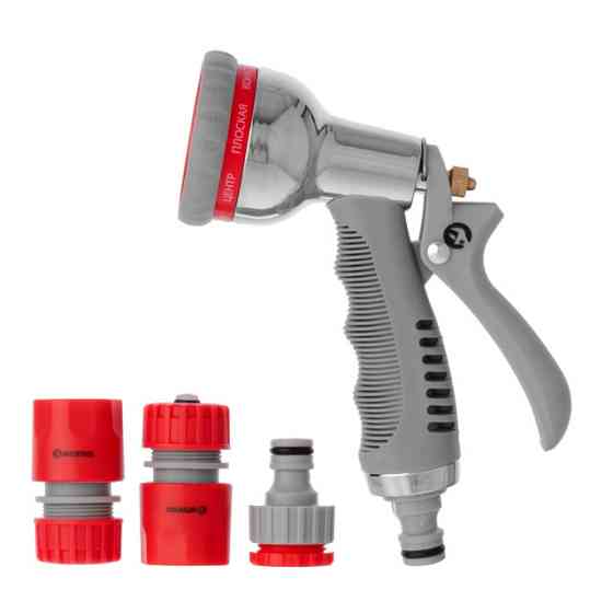 Пистолет-распылитель для полива, 8 режимов, хромированный, материалы: ABS, PP, TPR, Zinc alloy, набор аксессуаров для подключения Киев