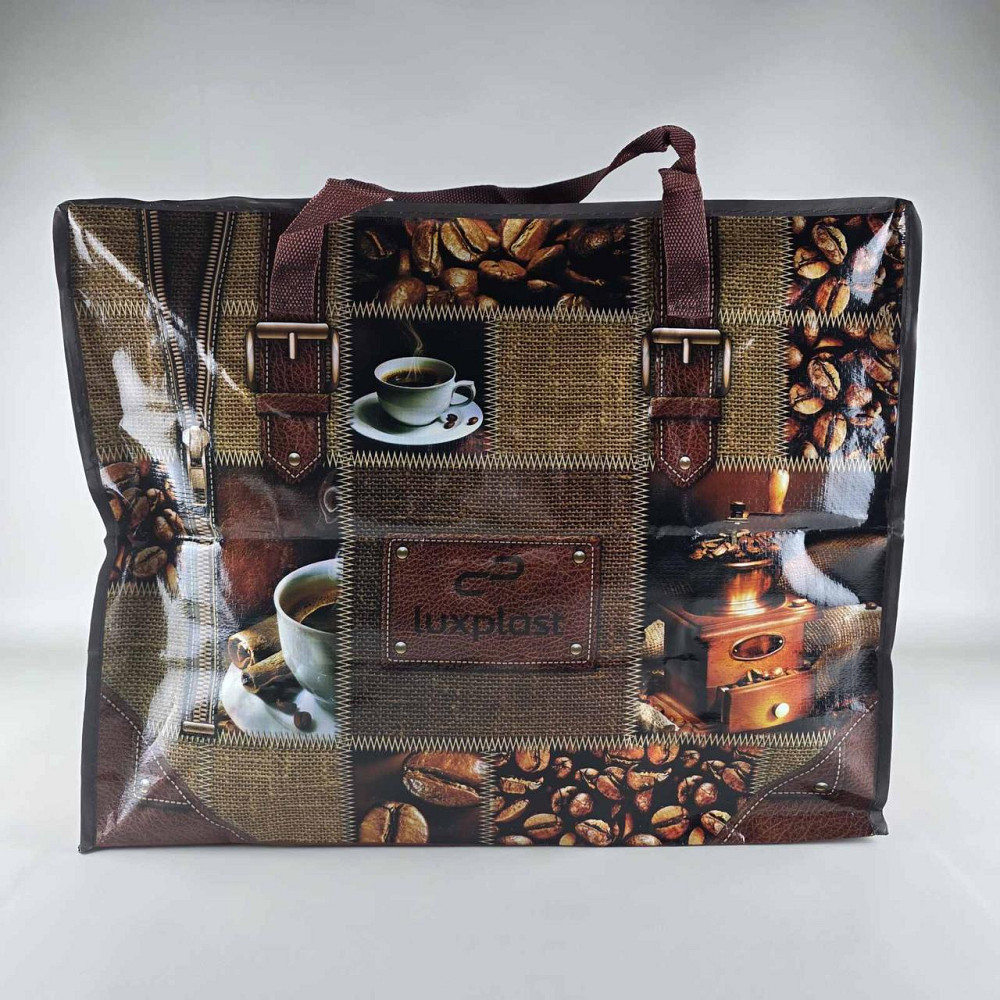 Полипропиленовая сумка на змейке  хозяйственная  с цветным рисунком №4 Кофе (1 шт) Харьков - изображение 1