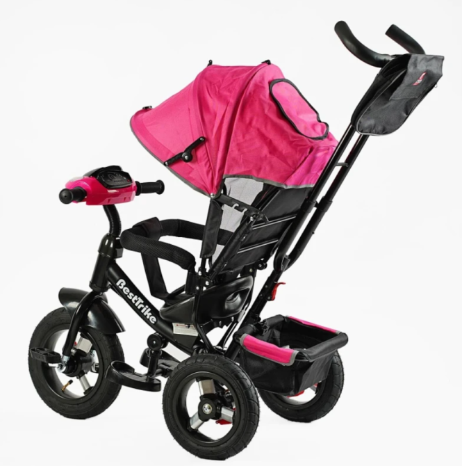 Велосипед триколісний Best Trike з батьківською ручкою надувні колеса Рожевий (33-908) Чернігів - фото 3