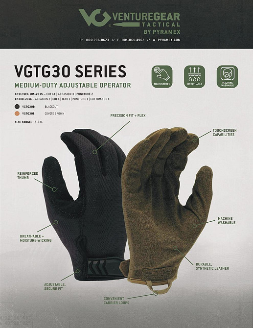 Тактические перчатки Venture Gear Tactical VGTG30 Medium-Duty Operator, черные, размер XL (10) Киев - изображение 6