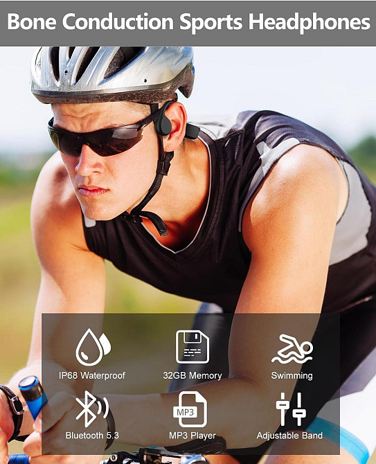 Костные наушники для плавания водонепроницаемые Open Ear IPX8 с MP3 32GB, Bluetooth, спортивные открытого типа Киев - изображение 10
