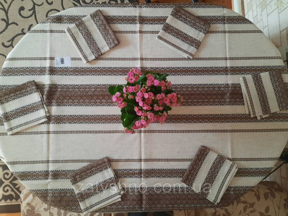 Вишита скатертина з серветками кавова Київ - фото 6