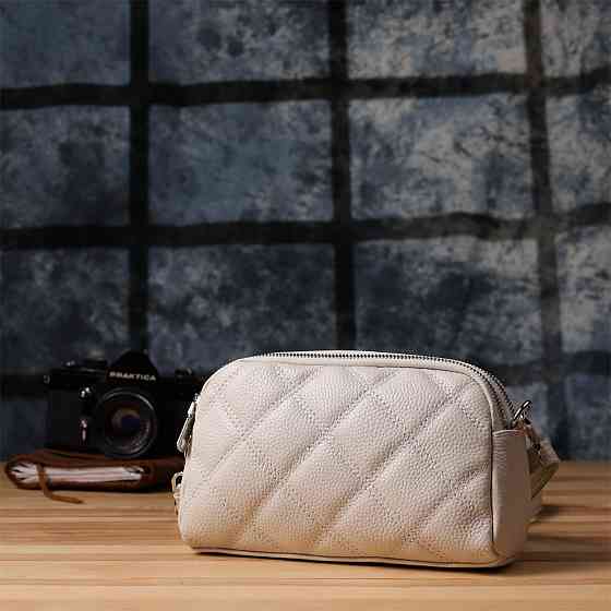 Модна жіноча сумка прошита ромбами з натуральної шкіри Vintage 22931 Білий Київ