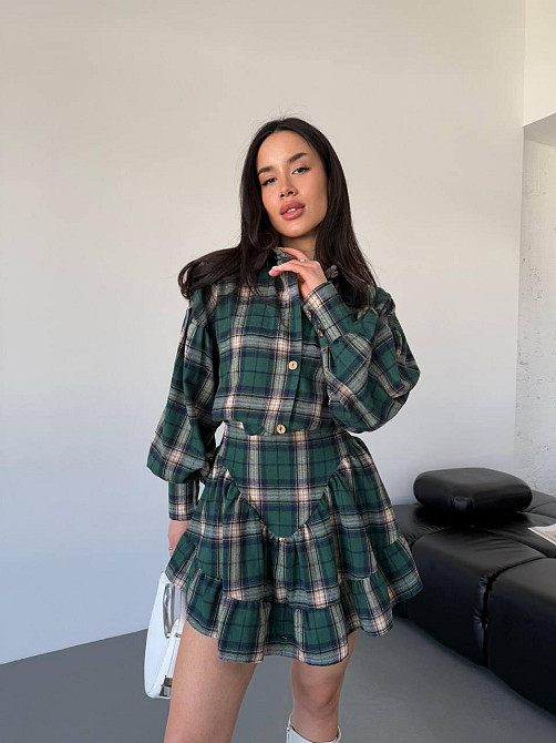 Жіночий стильний костюм двійка: сорочка і спідниця в клітинку тіар Одеса - фото 1