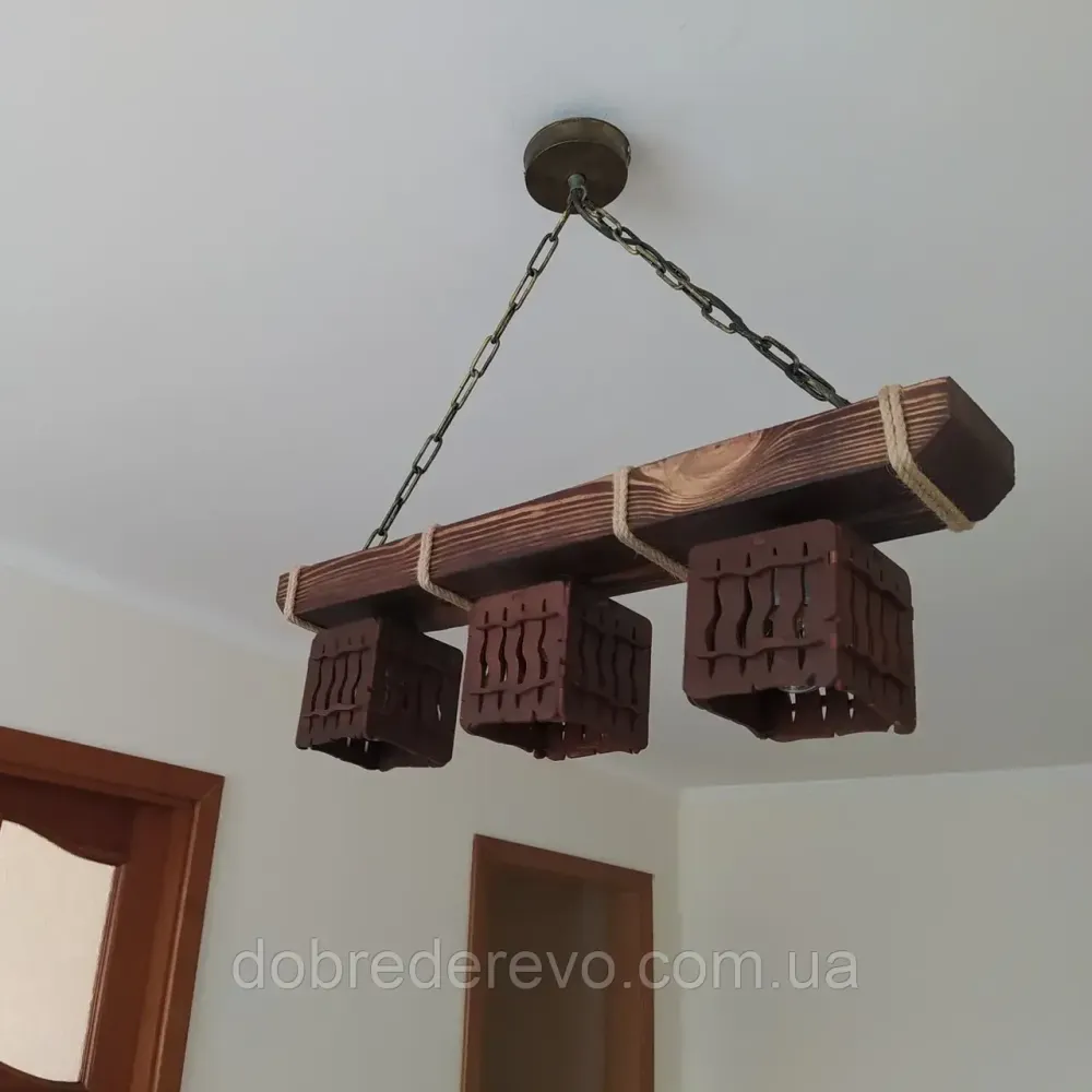 Люстра на ланцюгу балка 3 плафони кантрі Вижниця - фото 1