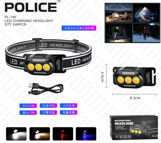 Налобний фонар PL-190, холодний, теплий, червоний, синій світло, ЗУ Type-C, сенсор Дніпро