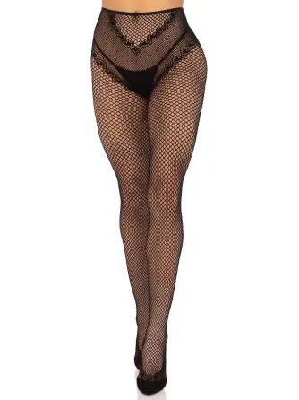 Панчохи Leg Avenue Crotchless Net Tights with Heart Backseam Black One Size Львов