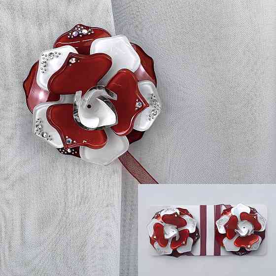 Магніти для штор і гардин Камелія набір 2 шт Бордовий з білим (81-312) Київ