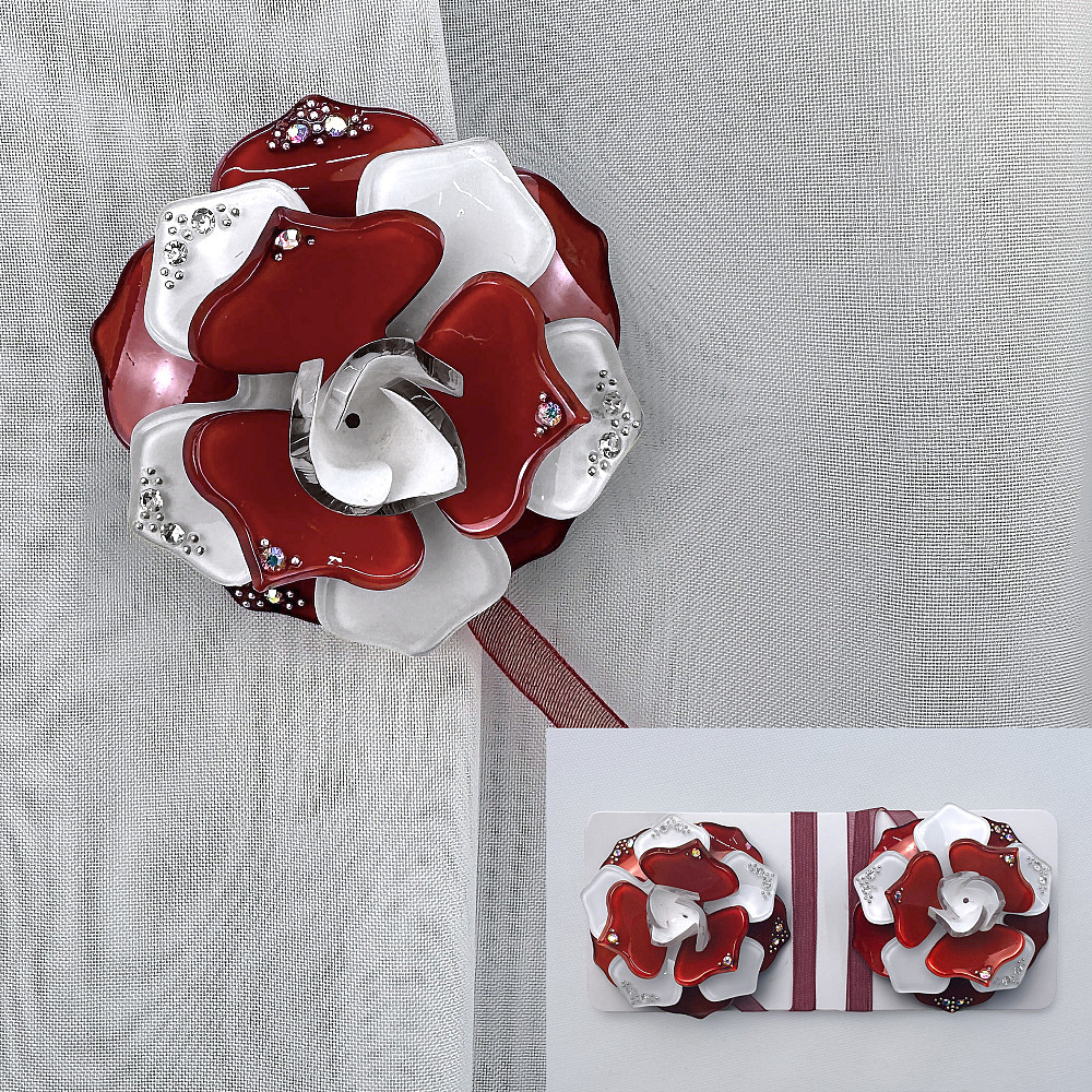 Магниты для штор и гардин Камелия набор 2 шт Бордовый с белым (81-312) Киев - изображение 1