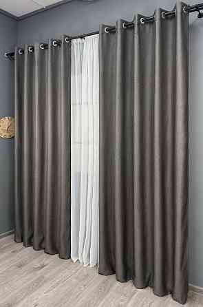 Комплект готовых штор на люверсах VR-Textil Рогожка TERRA LUXE № 1856ш Темно-серый 150х270 см 2 шт (37-0302) Киев