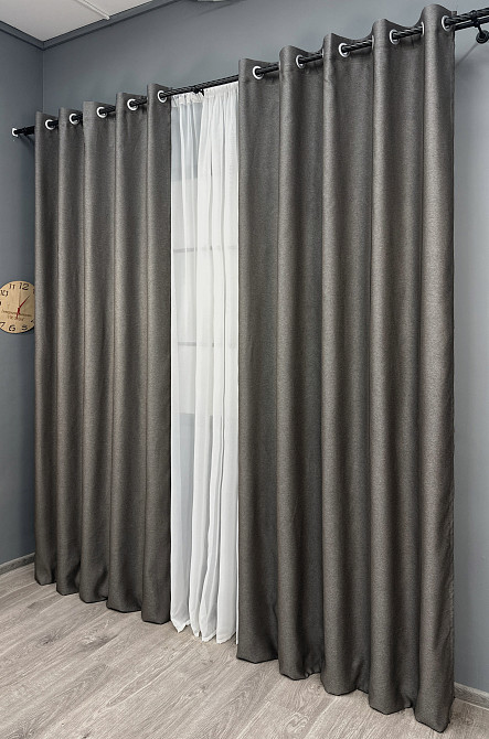 Комплект готовых штор на люверсах VR-Textil Рогожка TERRA LUXE № 1856ш Темно-серый 150х270 см 2 шт (37-0302) Киев - изображение 4