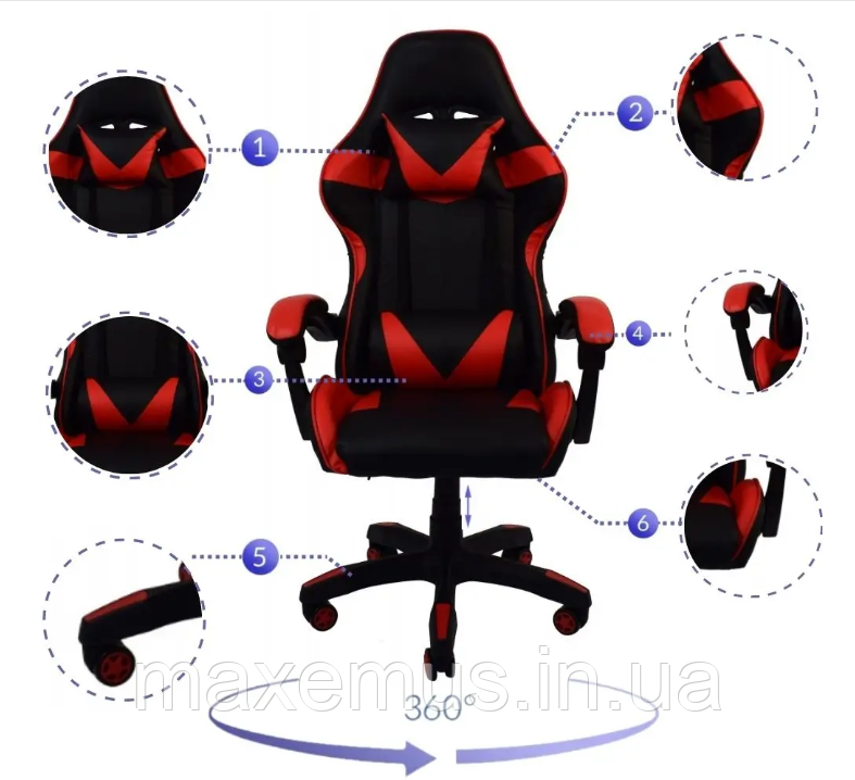 Кресло геймерское раскладное B 810 геймерский стул компьютерный с 2 подушками красный Мостиска - изображение 10