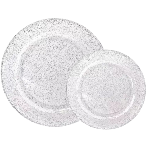 Набор тарелок пластиковые 12 штук круглые,обеденные 26 см и десертные 19 см, прозрачные с блестками Каменец-Подольский
