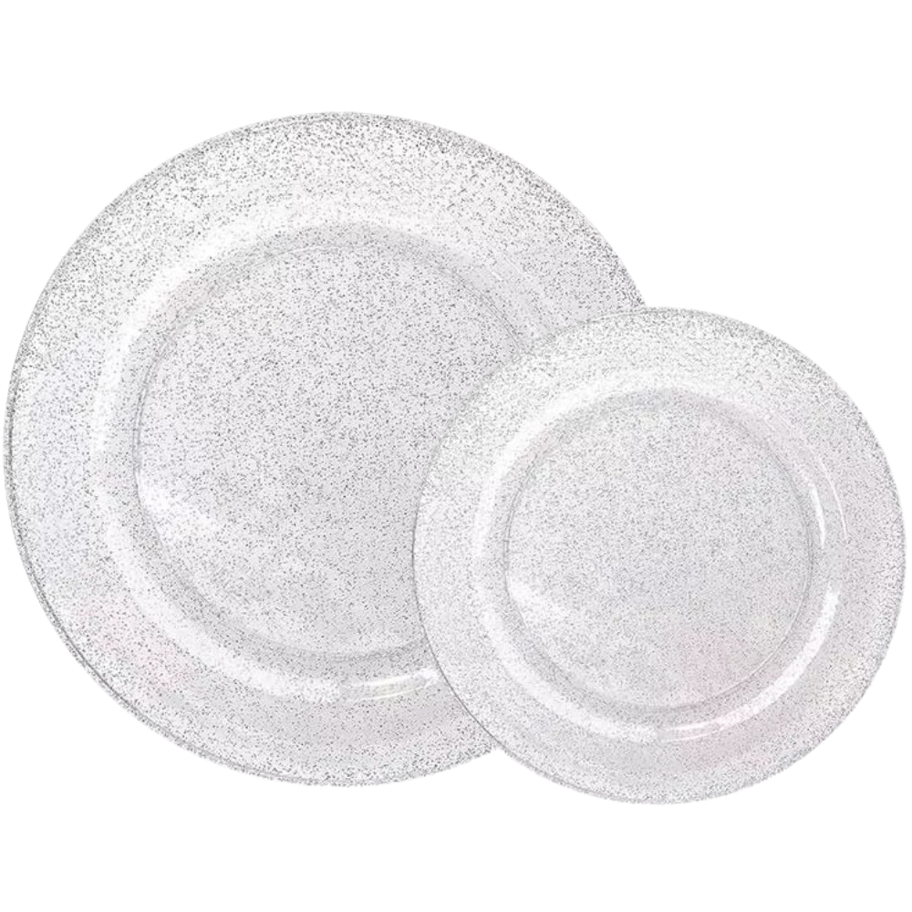 Набір тарілок пластикові 12 штук круглі,обідні 26 см і десертні 19 см, прозорі з блискітками Кам'янець-Подільський - фото 2
