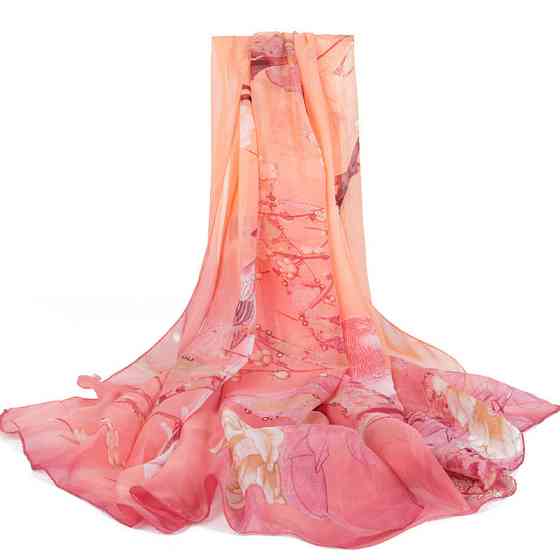 Женский шифоновый шарф с птицами 145 на 48 см разноцветный Киев